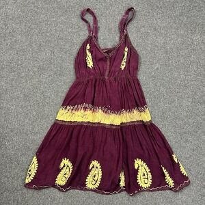 Jackpot Women Boho Paisley Mini Dress Burgundy Yellow S